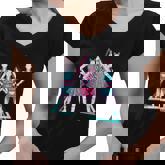 90S Synthwave Cheer Team Cheerleader Vaporwave Cheerleading Gift Women V-Neck T-Shirt