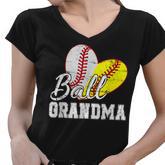 Baseball Softball Ball Heart Grandma Mothers Day Women V-Neck T-Shirt