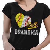 Baseball Softball Ball Heart Grandma Mothers Day  Women V-Neck T-Shirt
