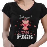 Just A Girl Who Loves Pigs Cute Animal Pig Nice Gift Girls Graphic Design Printed Casual Daily Basic Women V-Neck T-Shirt
