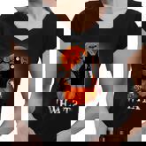 Killer Halloween Scary Moon Black Cat With Knife Pumpkin  Women V-Neck T-Shirt