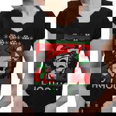 Santa Skull Candy Cane Ugly Christmas Sweater T-Shirt Graphic Design Printed Casual Daily Basic Women V-Neck T-Shirt