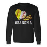 Baseball Softball Ball Heart Grandma Men Women Long Sleeve T-Shirt T-shirt Graphic Print