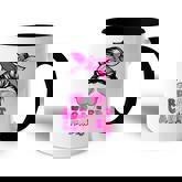 Breast Cancer Warrior Messy Bun Women Groovy Retro Pink  Accent Mug