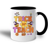Groovy Halloween Trick Or Teach Retro Floral Ghost Teacher  V55 Accent Mug
