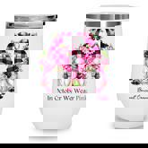In October We Wear Pink Gnome Sunflower Breast Cancer  Wine Tumbler