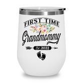 Pregnancy Announcement First Time Grandmommy Est2022 Floral  Wine Tumbler