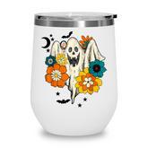 Retro Vintage Groovy Pumpkin Halloween Colors Flower Ghost  Wine Tumbler
