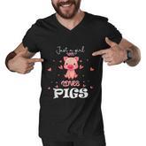 Just A Girl Who Loves Pigs Cute Animal Pig Nice Gift Girls Graphic Design Printed Casual Daily Basic Men V-Neck Tshirt