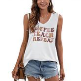 Back To School Coffee Teach Repeat Teacher Life Motivational  Women's V-neck Casual Sleeveless Tank Top