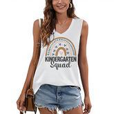 Kindergarten Squad Kinder First Day Rainbow Teacher Student  Women's V-neck Casual Sleeveless Tank Top