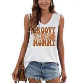 Retro Groovy Mommy Matching Family 1St Birthday Party  Women's V-neck Casual Sleeveless Tank Top