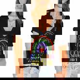 100 Days Smarter Happy 100Th Day Of School Rainbow Leopard Women's Jersey Short Sleeve Deep V-Neck Tshirt