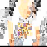 Groovy Halloween Trick Or Teach Retro Floral Ghost Teacher  V33 Women's Jersey Short Sleeve Deep V-Neck Tshirt