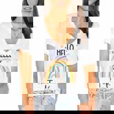 Hello Tk Rainbow For Prek Preschool Teacher Girls  Women's Jersey Short Sleeve Deep V-Neck Tshirt