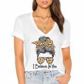 I Believe In You Motivational Testing Day Messy Bun Teacher   V3 Women's Jersey Short Sleeve Deep V-Neck Tshirt