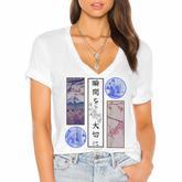 Japanese Streetwear Men Women Lofi Vintage Graphic  Women's Jersey Short Sleeve Deep V-Neck Tshirt