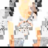 Retro Vintage Groovy Trick Or Teach Halloween Teacher Life  V2 Women's Jersey Short Sleeve Deep V-Neck Tshirt