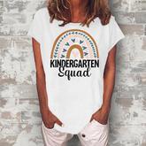 Kindergarten Squad Kinder First Day Rainbow Teacher Student  Women's Loosen Crew Neck Short Sleeve T-Shirt