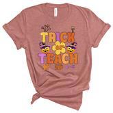 Groovy Halloween Trick Or Teach Retro Floral Ghost Teacher  V55 Women's Short Sleeve T-shirt Unisex Crewneck Soft Tee