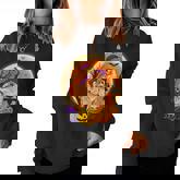 Halloween Pomeranian Dog Moon With Pumpkin Funny Gifts Women Women Crewneck Graphic Sweatshirt