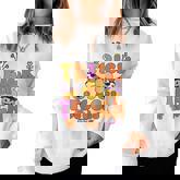 Groovy Halloween Trick Or Teach Retro Floral Ghost Teacher  V33 Women Crewneck Graphic Sweatshirt