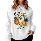 Retro Vintage Groovy Pumpkin Halloween Colors Flower Ghost  Women Crewneck Graphic Sweatshirt