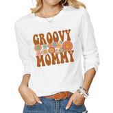 Retro Groovy Mommy Matching Family 1St Birthday Party  Women Graphic Long Sleeve T-shirt