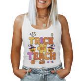 Groovy Halloween Trick Or Teach Retro Floral Ghost Teacher  V55 Women Tank Top Basic Casual Daily Weekend Graphic