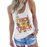 Groovy Halloween Trick Or Teach Retro Floral Ghost Teacher  V55 Women Flowy Tank
