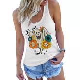 Retro Vintage Groovy Pumpkin Halloween Colors Flower Ghost  Women Flowy Tank