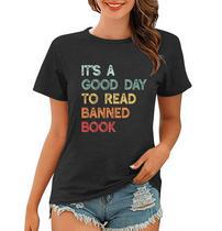 Book Lover T-Shirt For Women - "It's A Good Day To Read A Book" Banned Book Tee, Loose Fit Short Sleeve Top, 60% Polyester 35% Rayon 5% Spandex - View #3