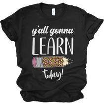 HONTOUTE Women's 'Y'all Gonna Learn Today' Funny Teacher T-Shirt - Pink, Casual Graphic Tee