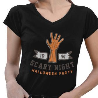 10 31 Scary Night Halloween Party Funny Halloween Quote Women V-Neck T-Shirt - Monsterry