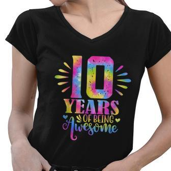 10 Years Of Being Awesome 10Th Birthday Girl Graphic Design Printed Casual Daily Basic Women V-Neck T-Shirt