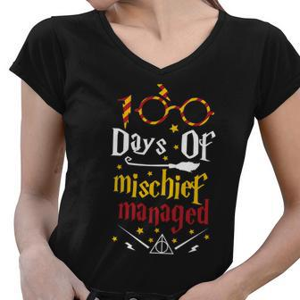 100 Days Of Mischief Managed 100Th Day Of School Women V-Neck T-Shirt - Monsterry