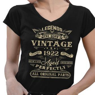 100Th Birthday Gift For Legends Born 1922 100 Yr Old Vintage V2 Women V-Neck T-Shirt - Thegiftio UK