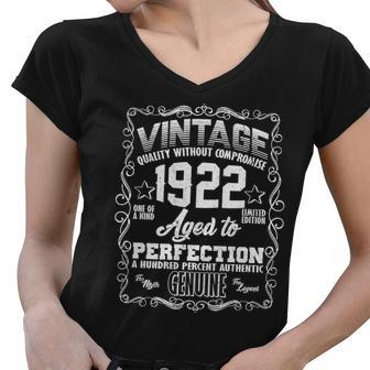 100Th Birthday Vintage 1922 Aged To Perfection Genuine Women V-Neck T-Shirt - Monsterry CA