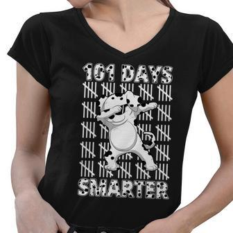 101 Days Smarter Dabbing Dalmatian Dog Women V-Neck T-Shirt - Monsterry AU