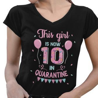 10Th Birthday Funny Gift Girls This Girl Is Now 10 Double Digits Gift Women V-Neck T-Shirt - Monsterry UK