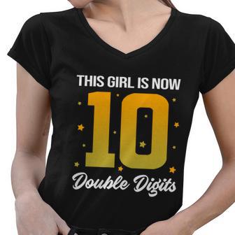 10Th Birthday Glow Party This Girl Is Now 10 Double Digits Gift Women V-Neck T-Shirt - Monsterry DE