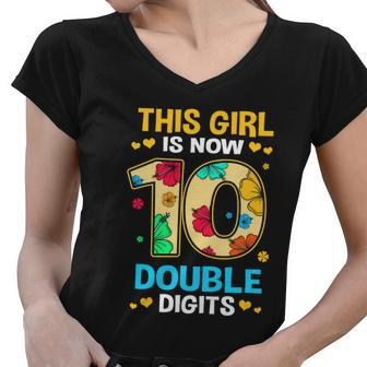 10Th Birthday This Girl Is Now 10 Double Digits Gift Women V-Neck T-Shirt - Monsterry DE
