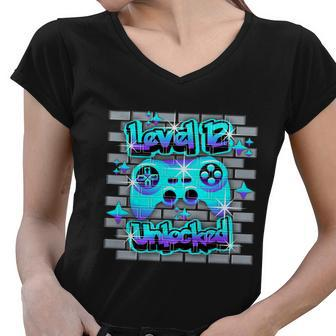 12 Year Old 12Th Video Gamer Gaming Birthday Party Boys Girl Women V-Neck T-Shirt - Monsterry