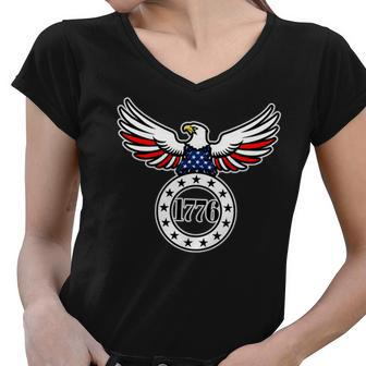 1776 American Flag Eagle Women V-Neck T-Shirt - Monsterry DE