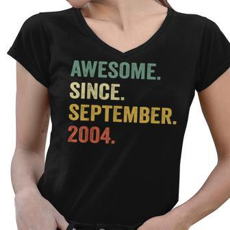 18 Year Old Gifts 18Th Birthday Awesome Since September 2004 Women V-Neck T-Shirt - Thegiftio UK