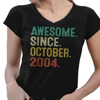18 Year Old Gifts Awesome Since October 2004 18Th Birthday Women V-Neck T-Shirt - Thegiftio UK