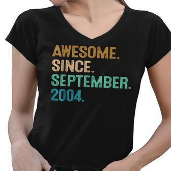 18 Year Old Gifts Awesome Since September 2004 18Th Birthday Women V-Neck T-Shirt - Thegiftio UK