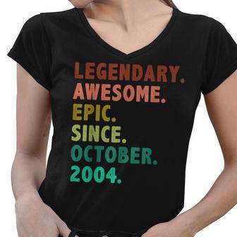 18 Year Old Gifts Legend Since October 2004 18Th Birthday V2 Women V-Neck T-Shirt - Thegiftio UK