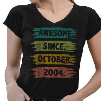 18 Years Old Gifts Awesome Since October 2004 18Th Birthday V2 Women V-Neck T-Shirt - Thegiftio UK