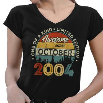 18 Years Old Gifts Awesome Since October 2004 18Th Birthday Women V-Neck T-Shirt - Thegiftio UK